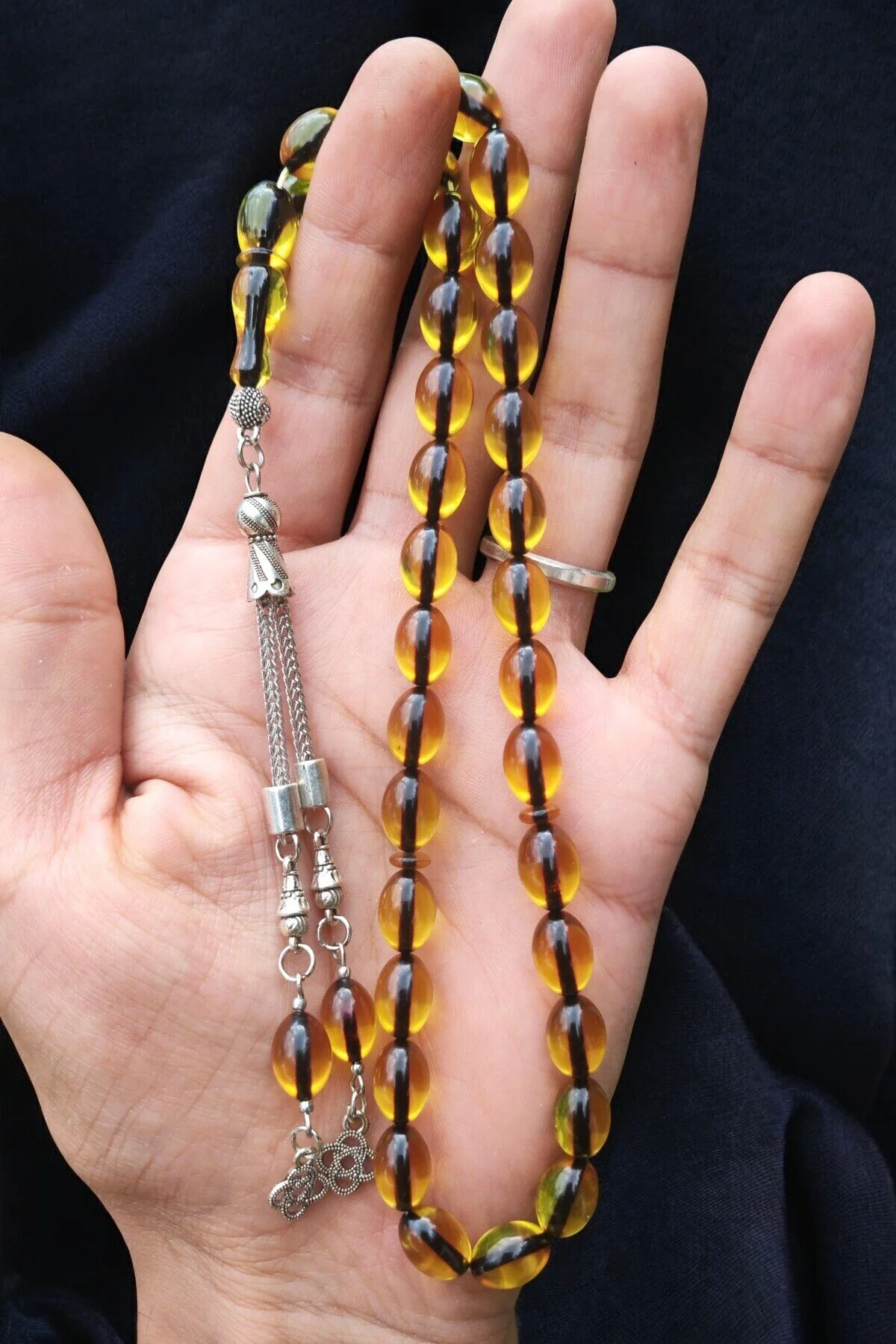 Üst Kalite Ateş Kehribar Tesbih, Sıkma Tespih Hediyelik Ahşap Kutulu